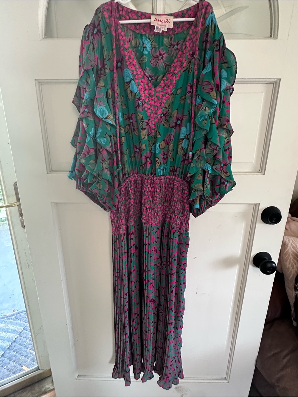 Vintage Assorti for Susan Freud Green & Pink Floral Maxi Dress